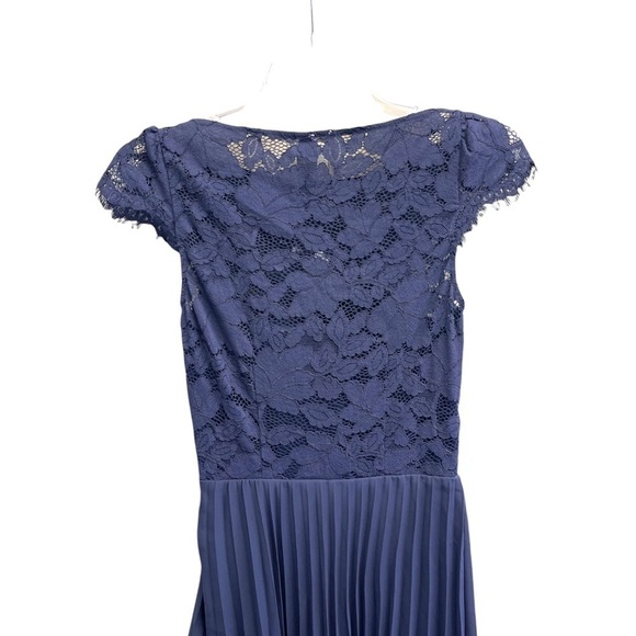 H&M Dark Navy Blue Floral Pleated Lace Dress Size 2 - Picture 6 of 12